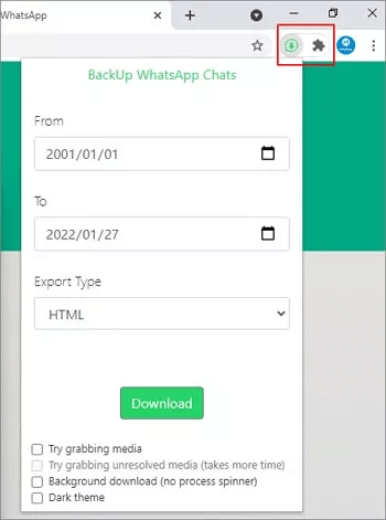 use google extension to backup whatsapp