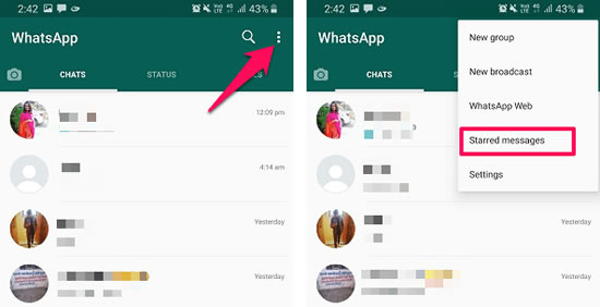 view starred whatsapp messages on android
