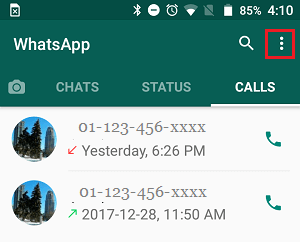 whatsapp call history on android
