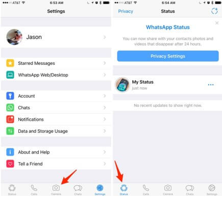 WhatsApp status on iPhone