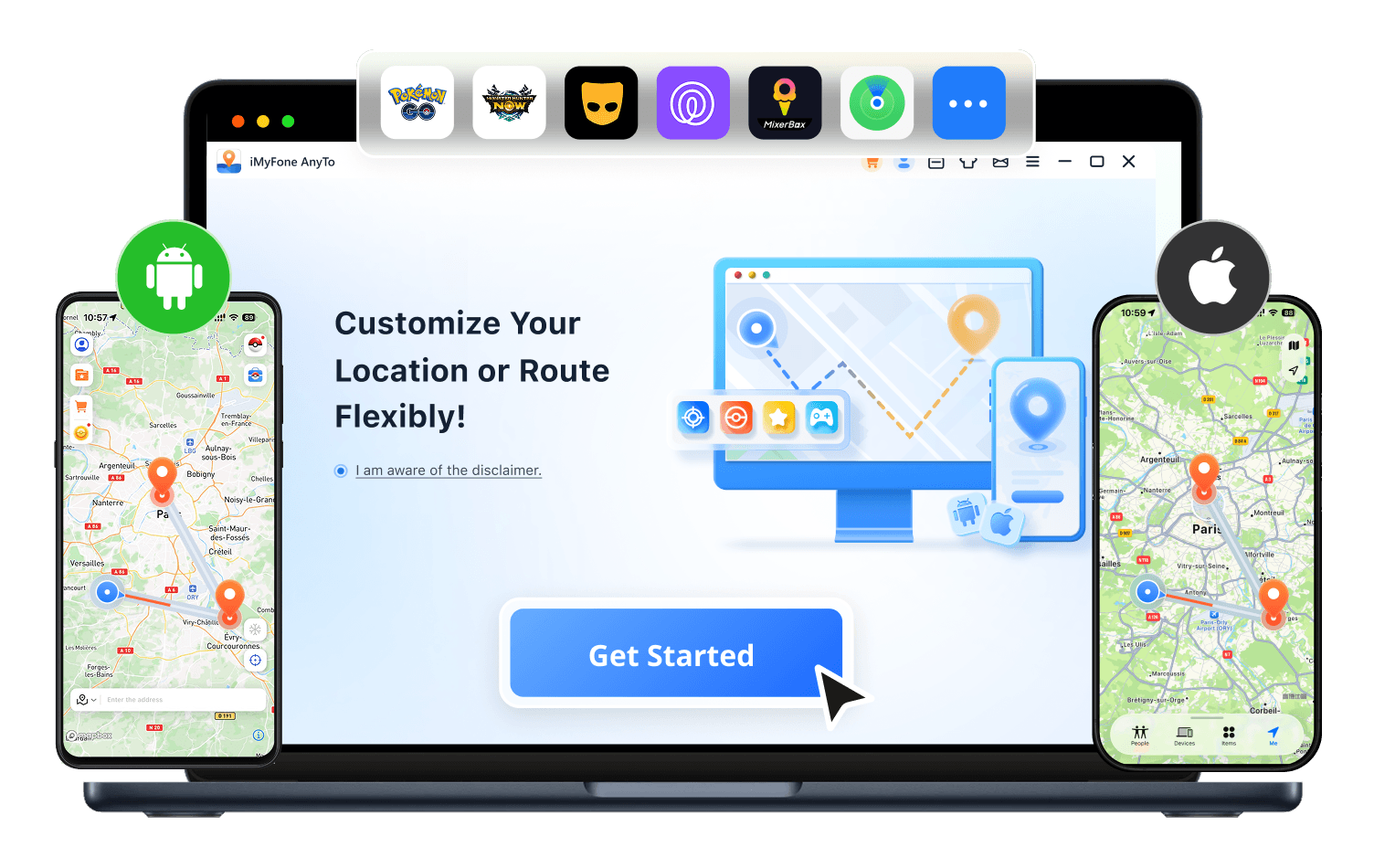 AnyTo GPS location changer on desktop and mobile devices