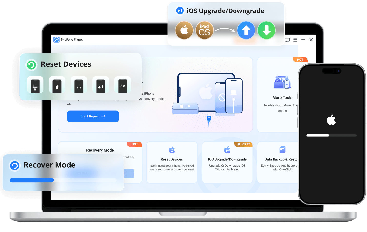 Fixppo iOS repair and downgrade interface