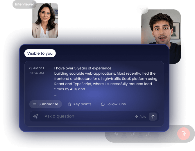InterviewCue AI real-time interview assistant visible only to you