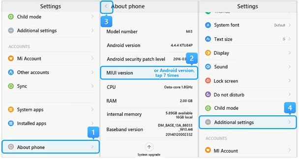 deschideți opțiunea de dezvoltator a miui6