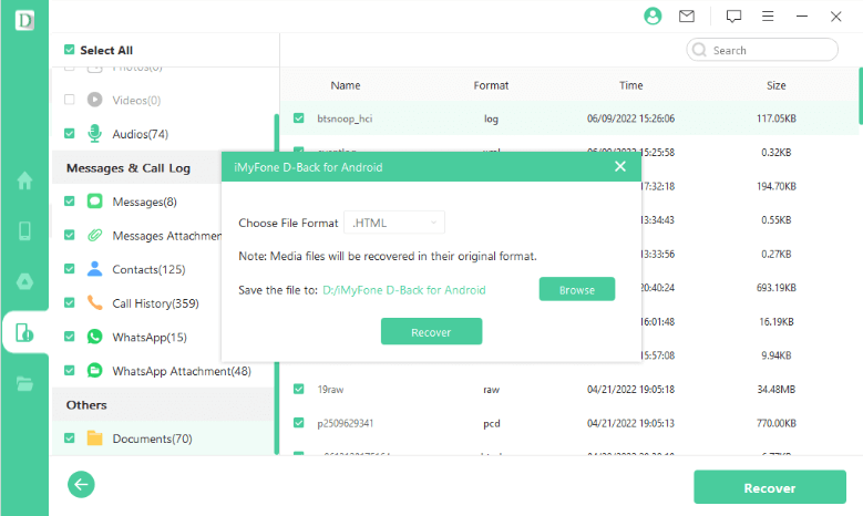 imyfone dback for android export contacts