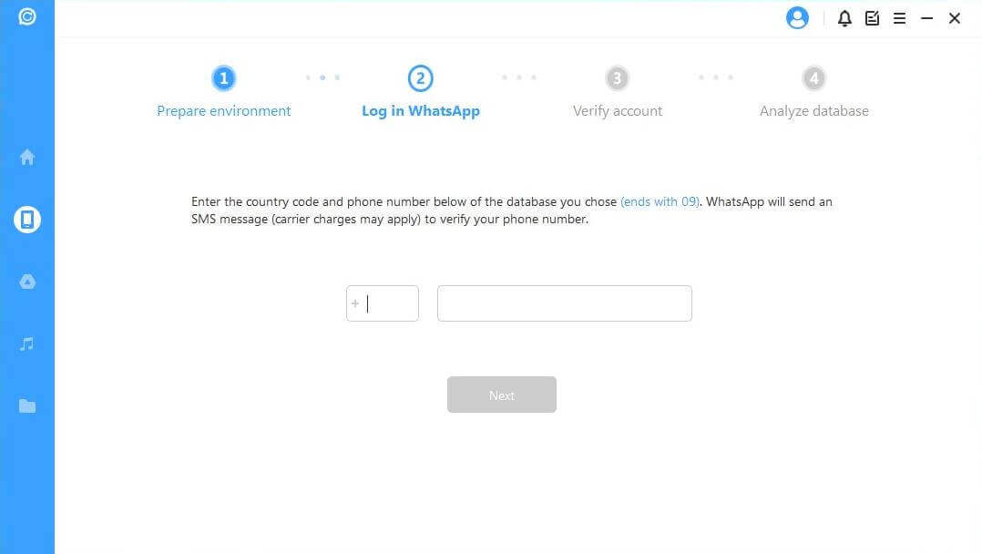 enter phone number and log in WhatsApp
