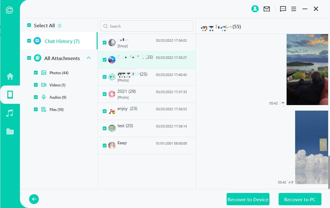 preview recoverable line data on ChatsBack 