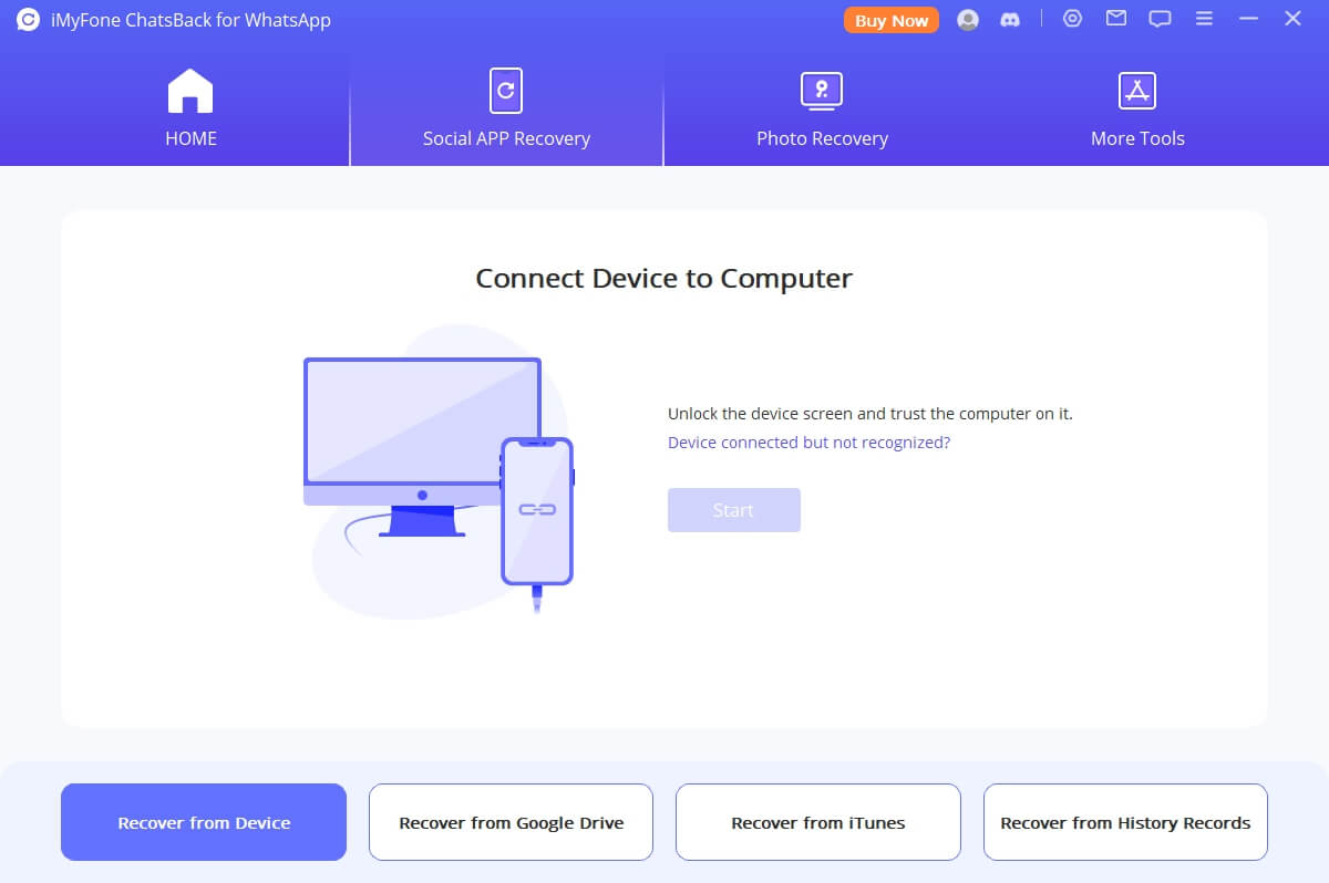 imyfone chatsback select a recovery mode