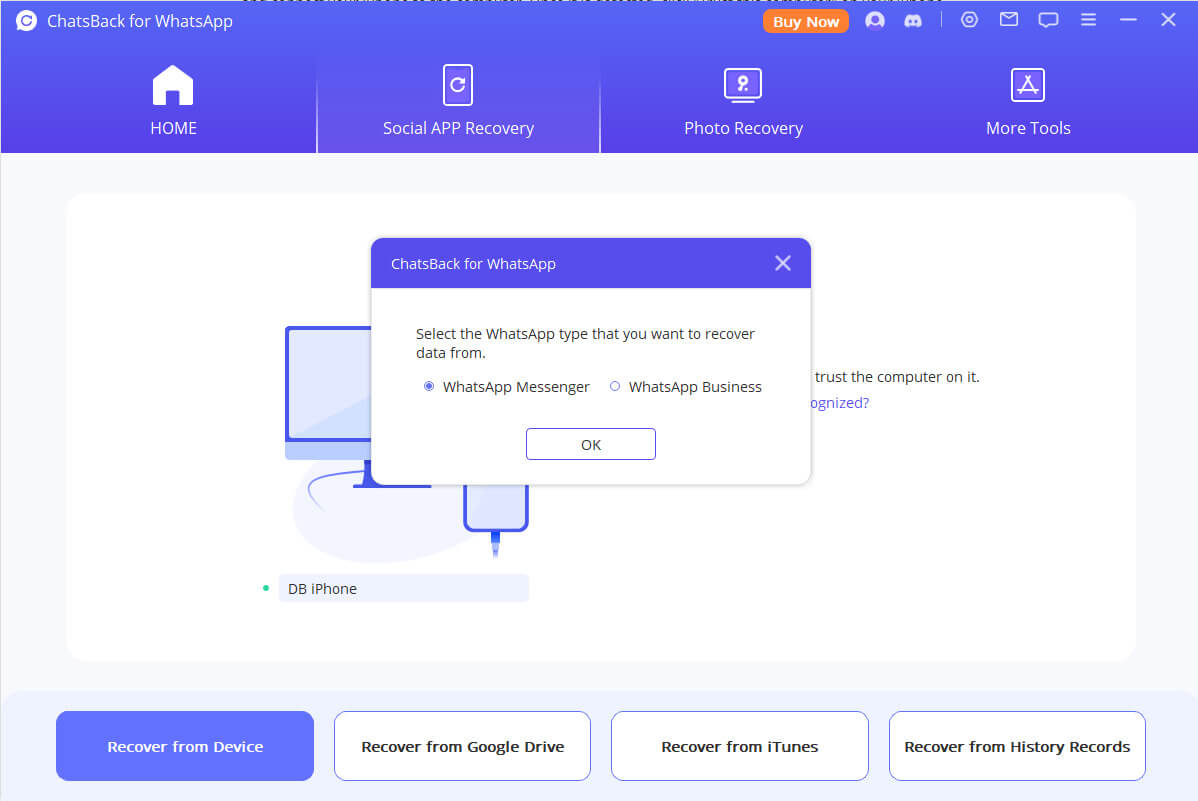 imyfone chatsback connect the device