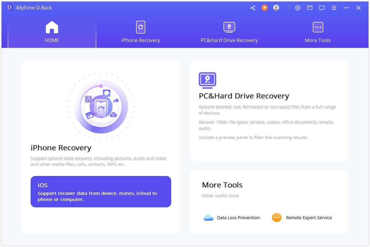 imyfone dback select the smart recovery option