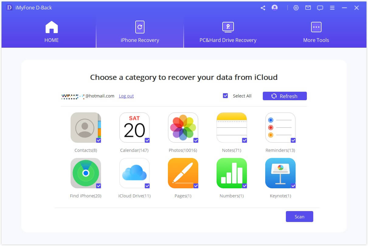 imyfone dback for ios select cloud data