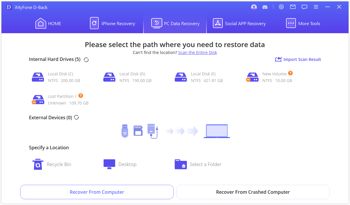 imyfone dback select the location