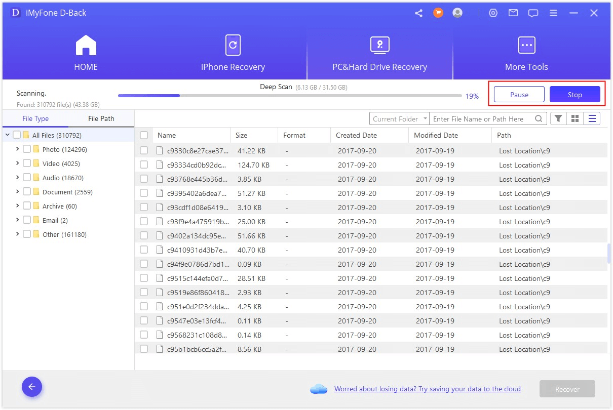 imyfone dback scanning process