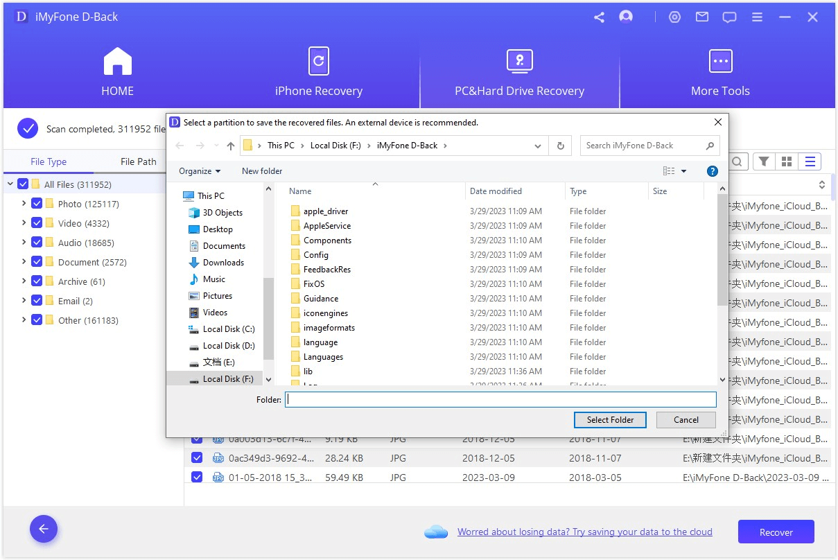 imyfone dback recover the files