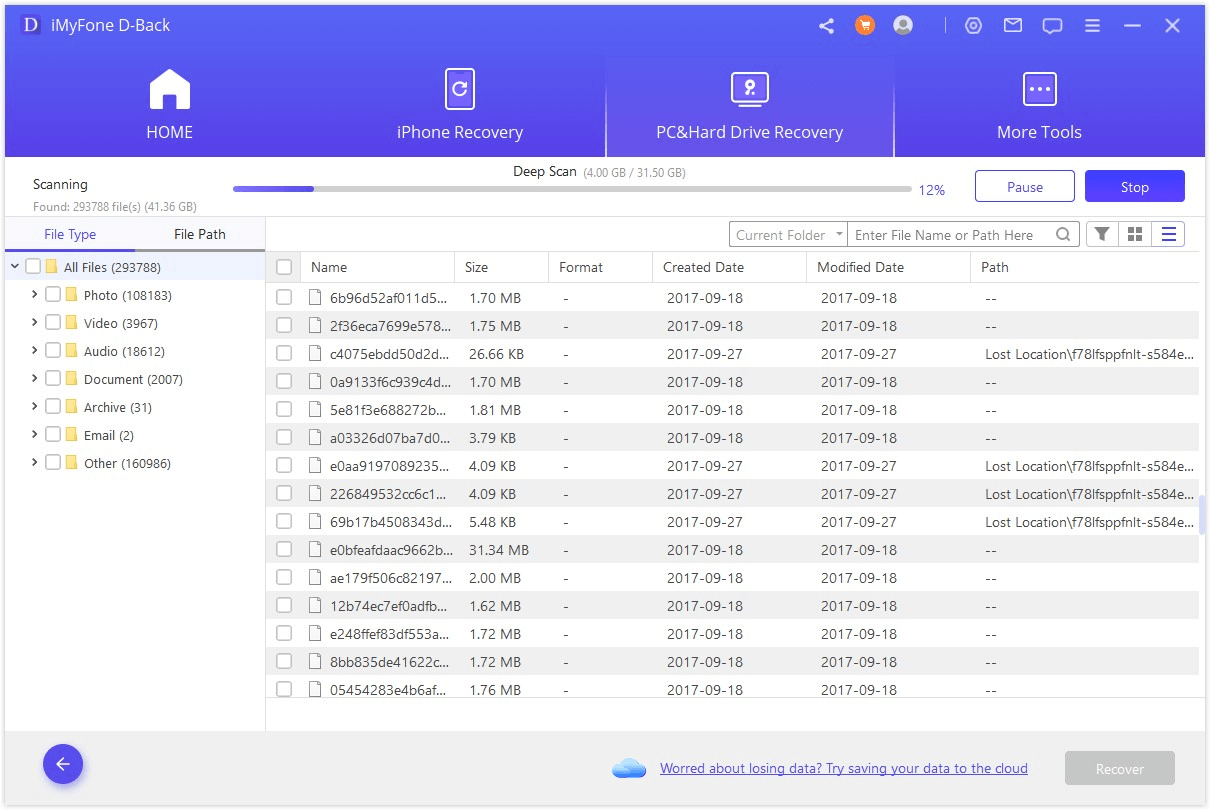 imyfone hard drive recovery scanning