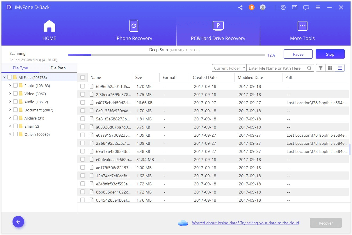 scan hard drive data