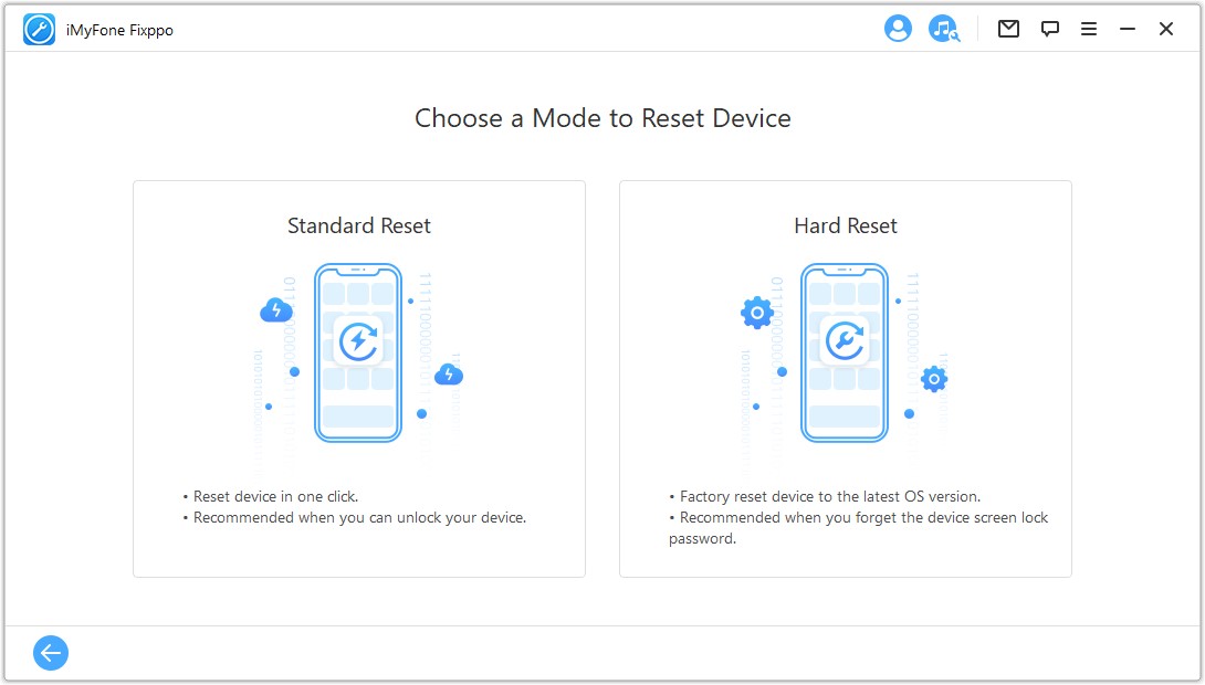 choose a mode to reset device