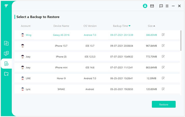 restore line data to ios