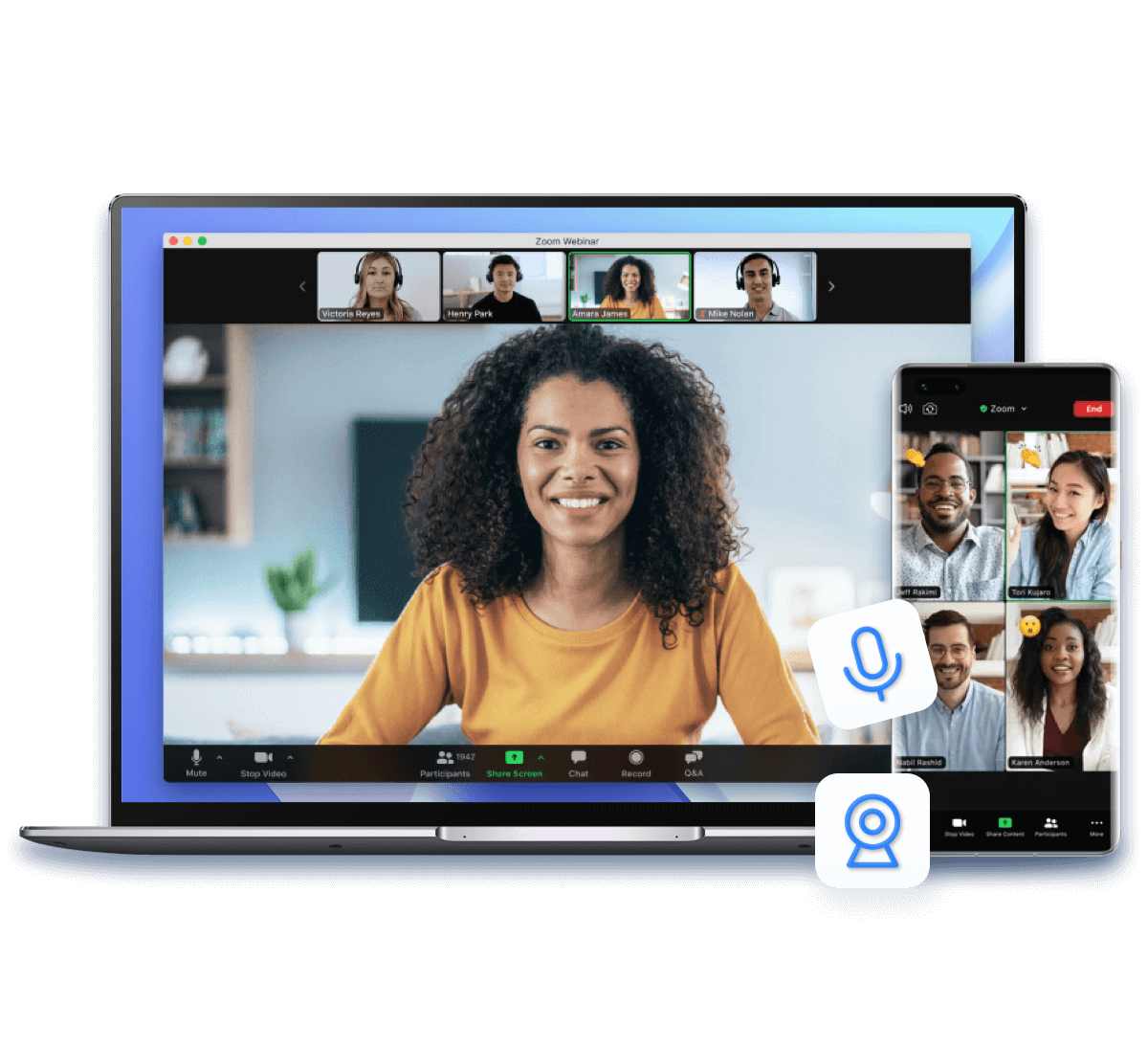 rush to an online meeting with phone webcam and microphone 