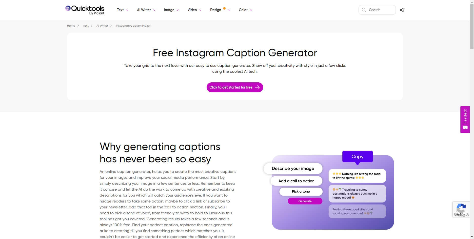 caption generator- Picsart