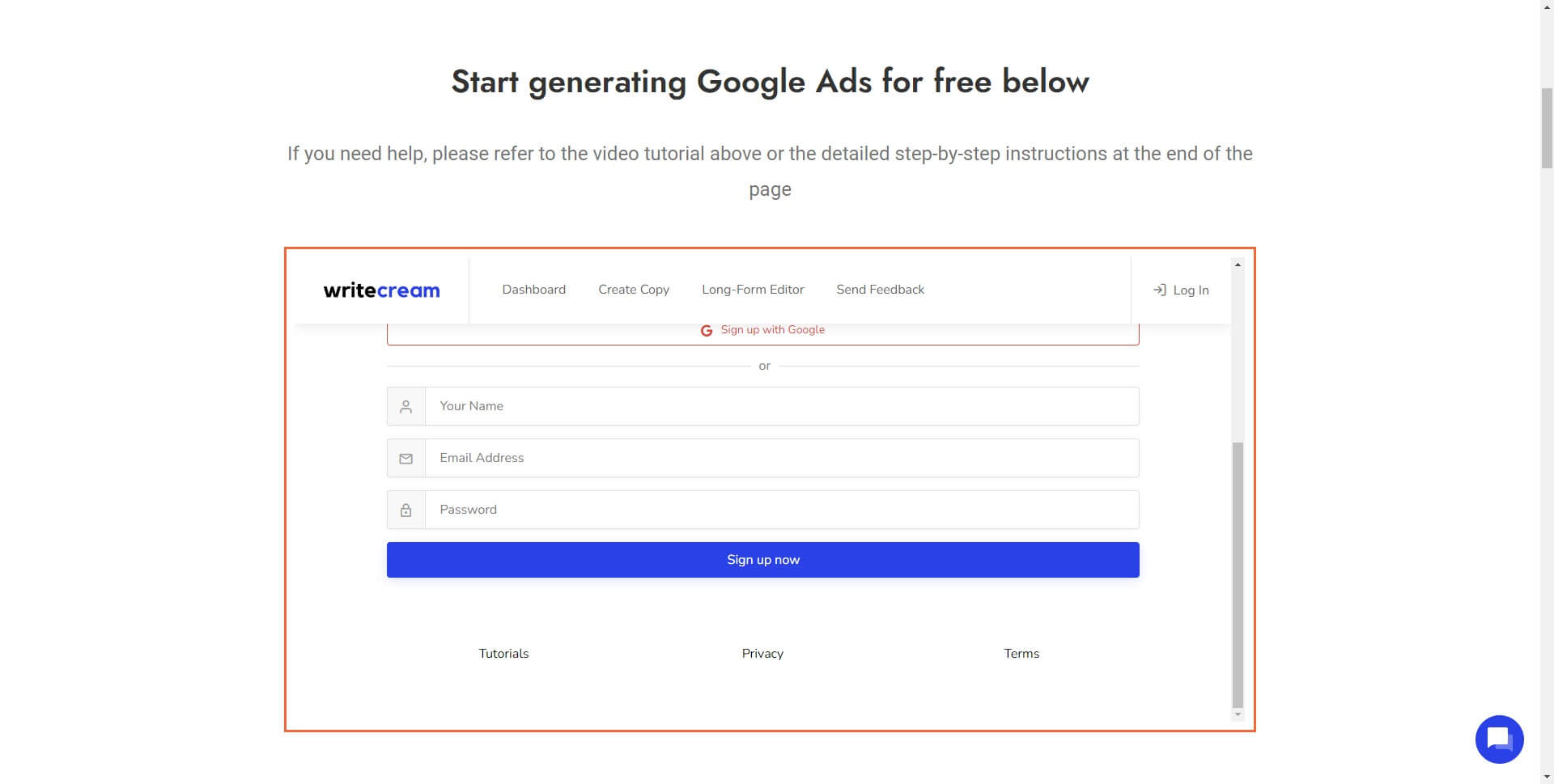 google ad copy generator- Writecream