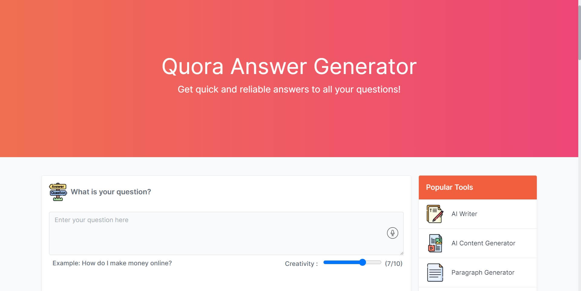 question answer generator- ToolBaz