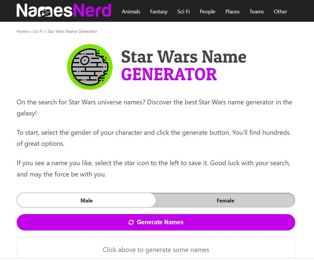 Star Wars name generator- Namenerd