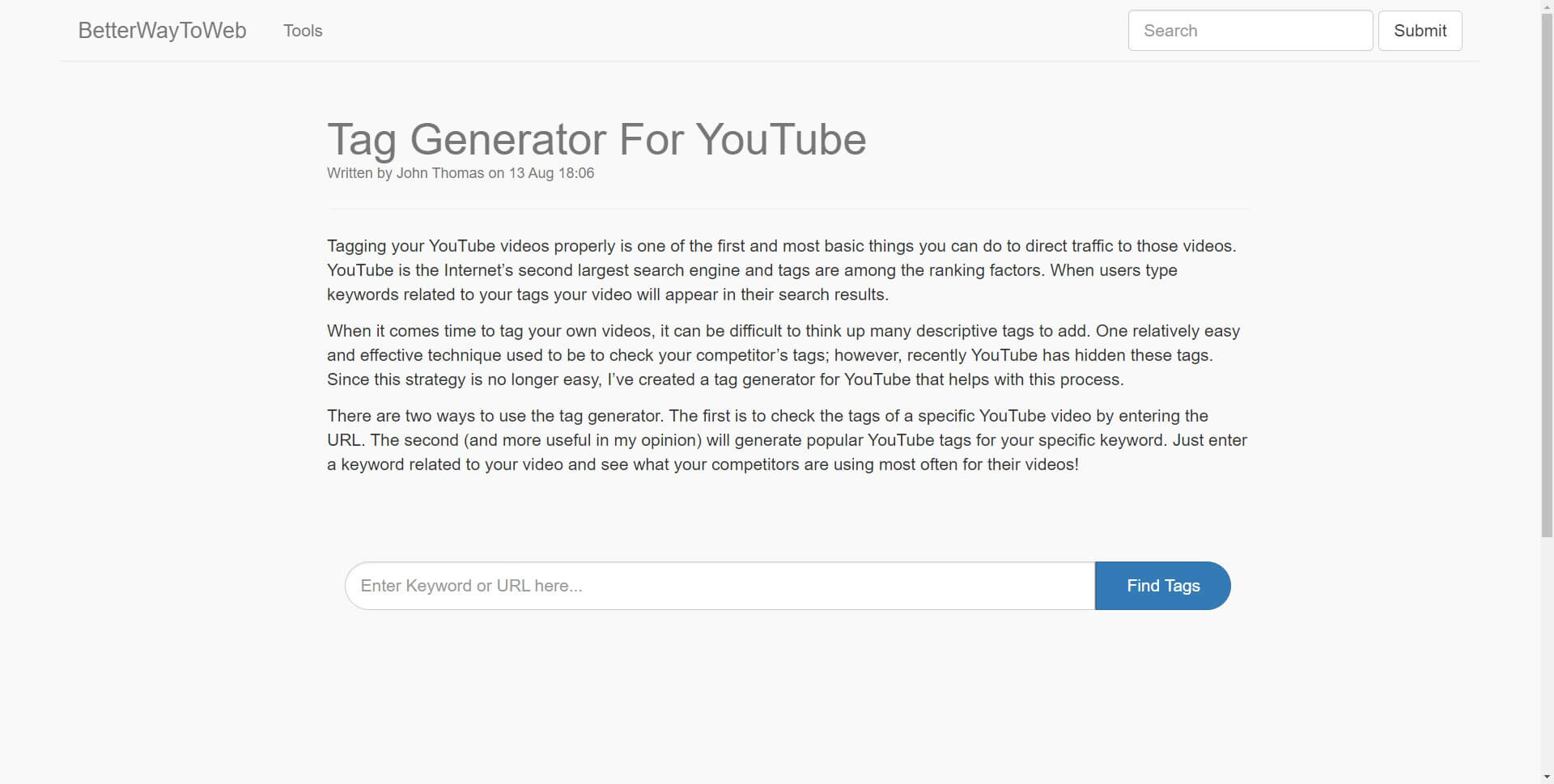 YuTube Shorts tag generator- Better Way to Web