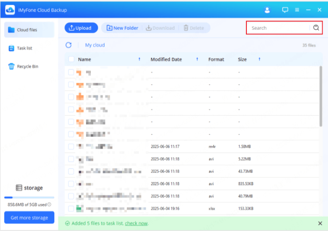 use search bar to find files