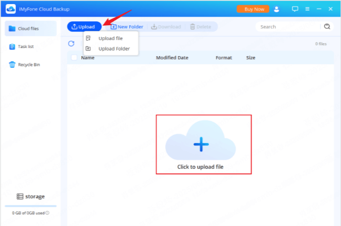 upload files on Cloud Backup
