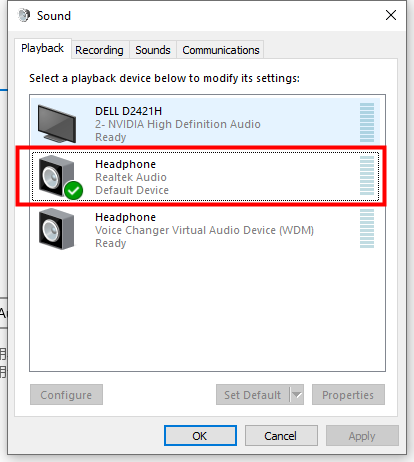 select headphone in playback