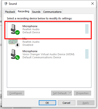 select microphone in recording