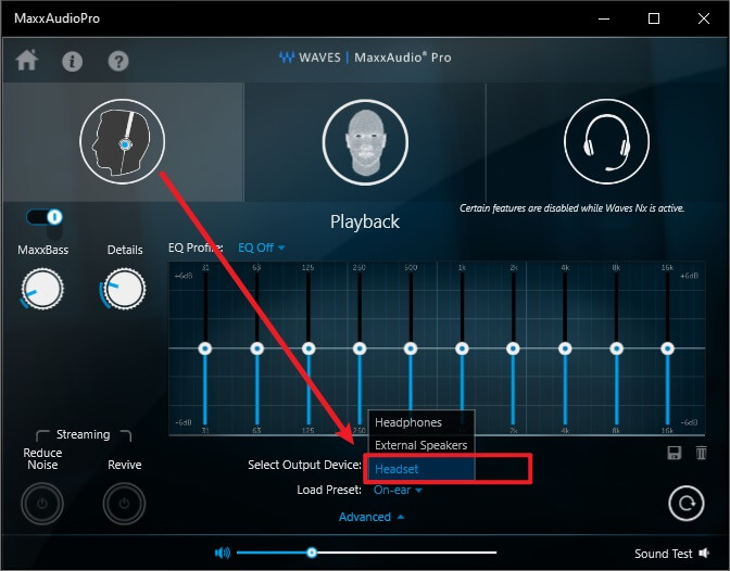 select output device as headset