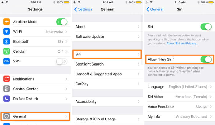 enable Hey Siri on iPhone