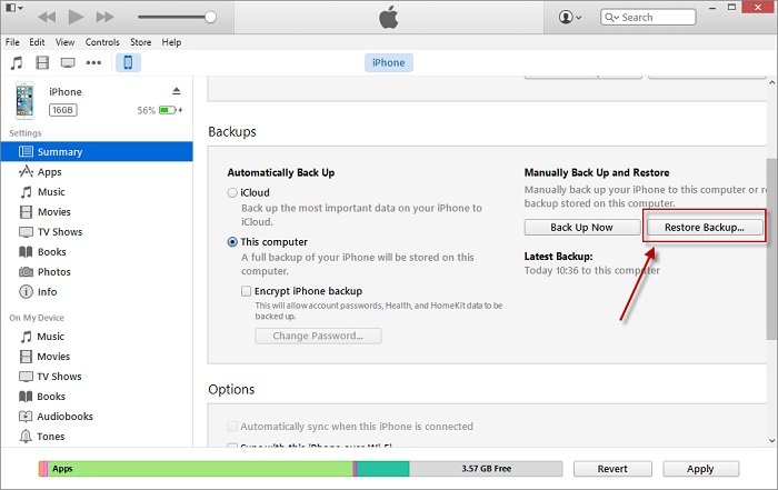 restore from iTunes backup