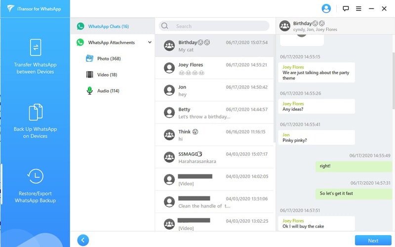 preview before export whatsapp chats itransor for whatsapp