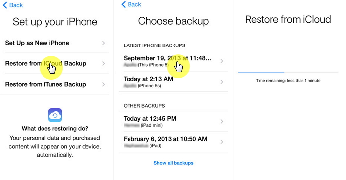 Restore Backup from iCloud 