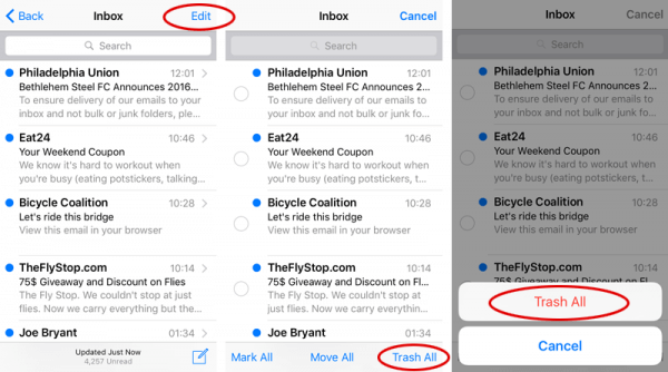 how to delete emails from iphone