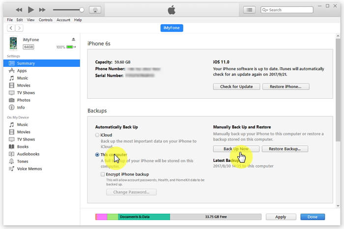 create backup with itunes