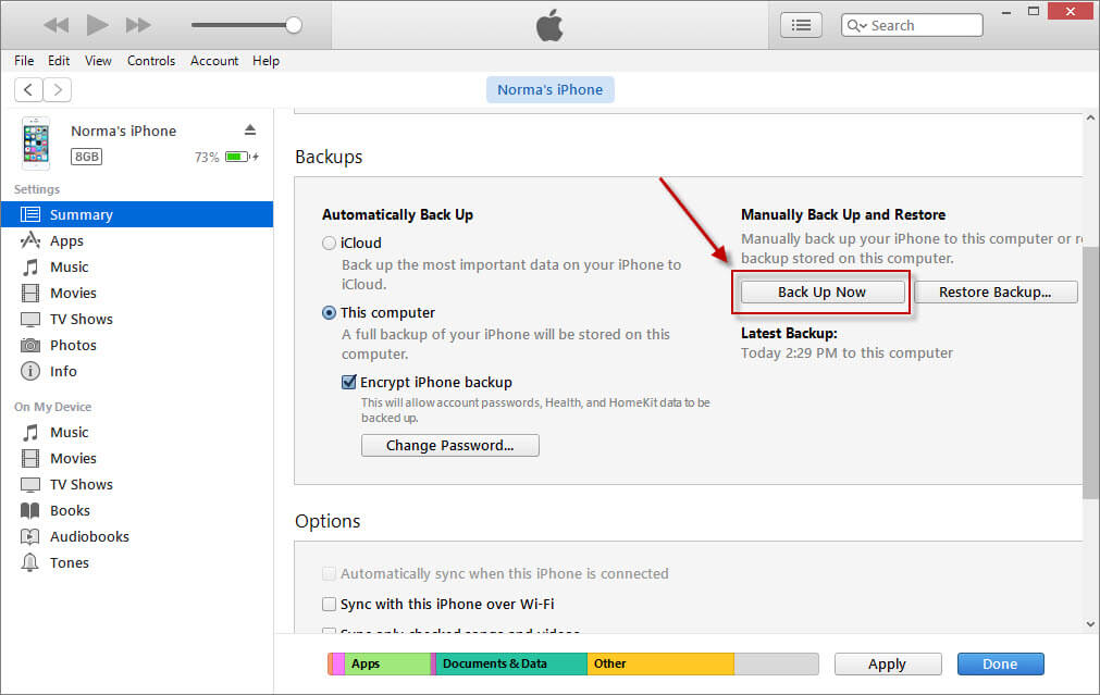 backup iphone to itunes