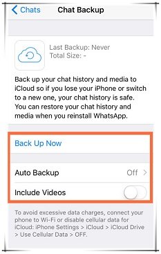 backup whatsapp media files using iCloud