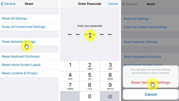 reset iPhone network connections