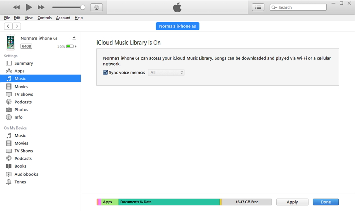 Sync voice memos in iTunes