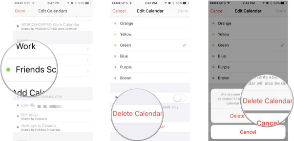 delete calendar from iPhone calendar apps