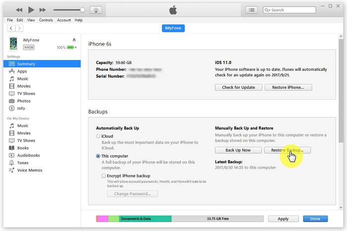 Restore iTunes Backup to iPhone B via iTunes
