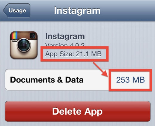 instagram app cahce
