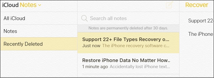 can i restore deleted notes from icloud