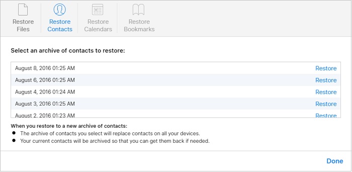 Restore contacts from iCloud.com