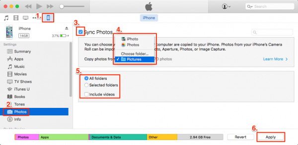 transfer photos via itunes