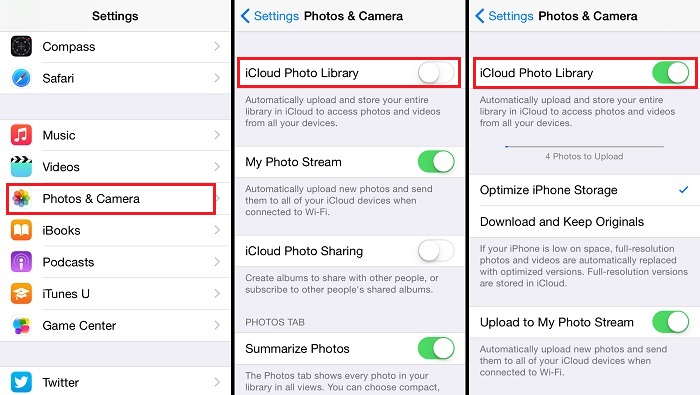 enable iCloud Photo Library
